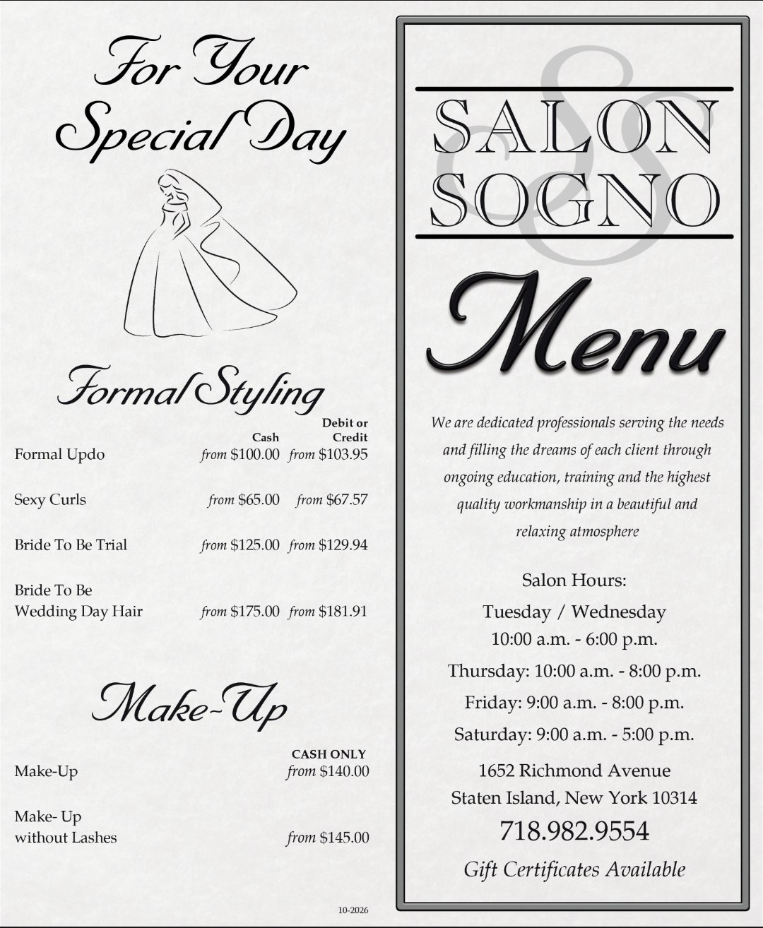 sogno menu front 26